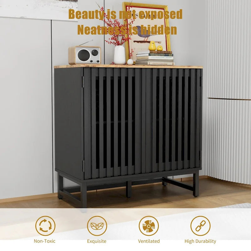 Meuble de rangement vintage à lattes rayé avec étagère réglable
